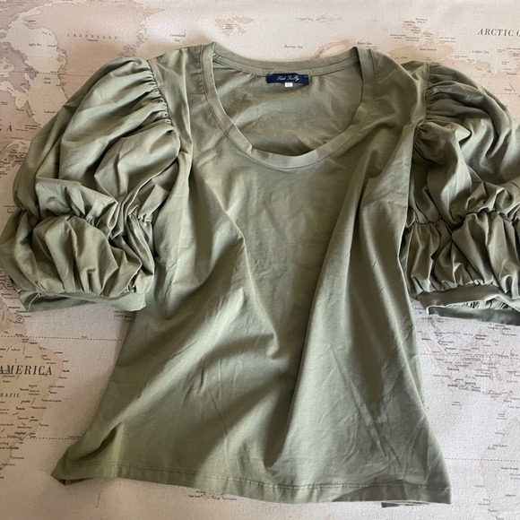 🆕Trish Scully Olive Puff Sleeve Top Size XL NWOT - Picture 2 of 5